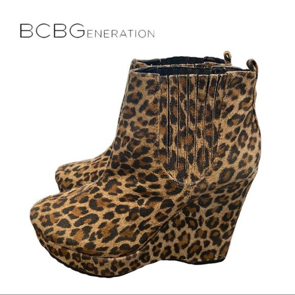 BDBGeneration Cheetah Animal Print Platform Wedge Ankle Boots Booties 7.5 - Picture 2 of 6